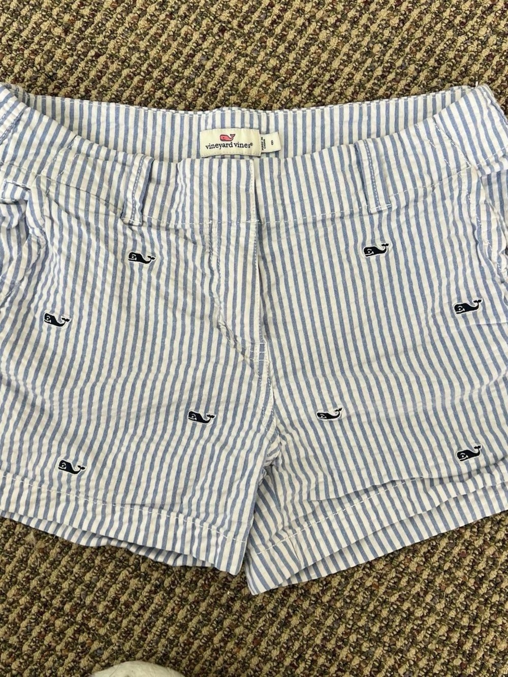 Vineyard Vines Women’s Blue & White Striped Whale Embroidered Shorts